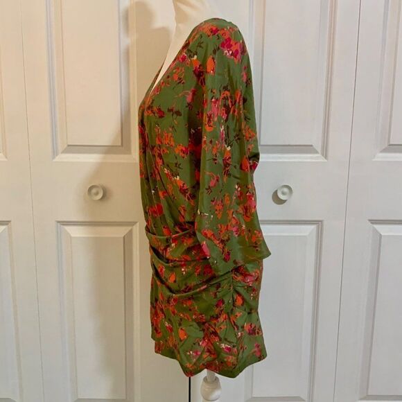 Thakoon Addition Green Floral Hip Drape Silk Mini Dress Size 6 - Picture 3 of 11